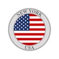 Flag of USA round icon or badge. New York city circle button. American national symbol. Vector illustration